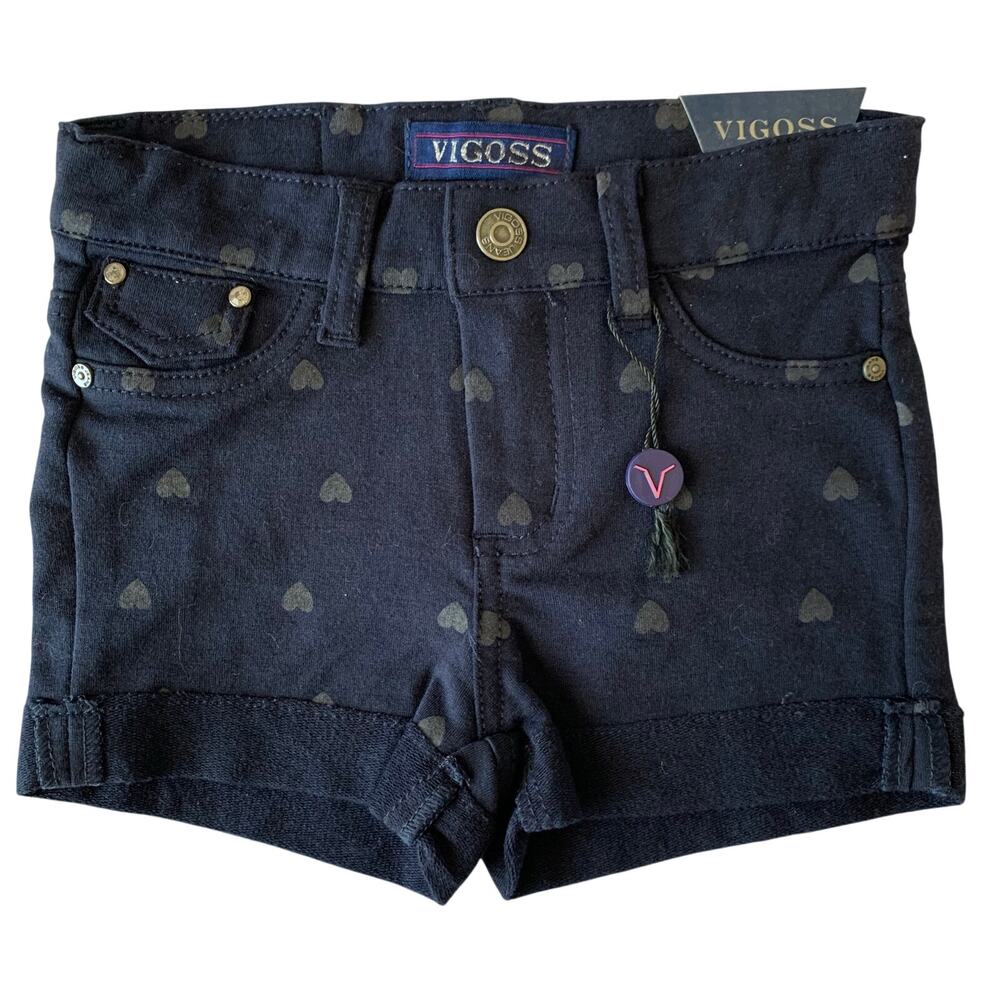 NWOT Vigoss Toddler Girls Sz 2T Blue Black Star Shorts Stretch Jean Cotton Blend
